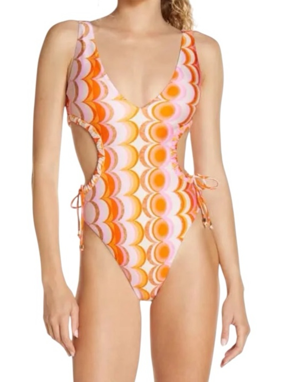 River Island Plunge Orange Retro Cutout Swimsuit 12